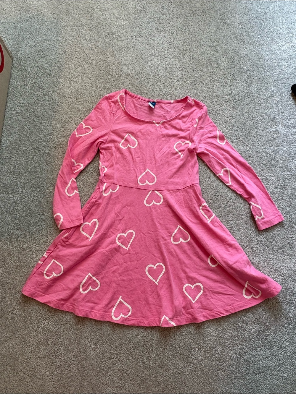 Old Navy Pink Heart-Print Long Sleeve Twirl Dress